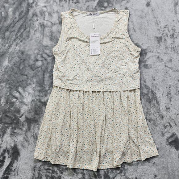 NEW Bearsland Top Womens S Beige Blue Floral Sleeveless Maternity Nursing Tank - Picture 1 of 11